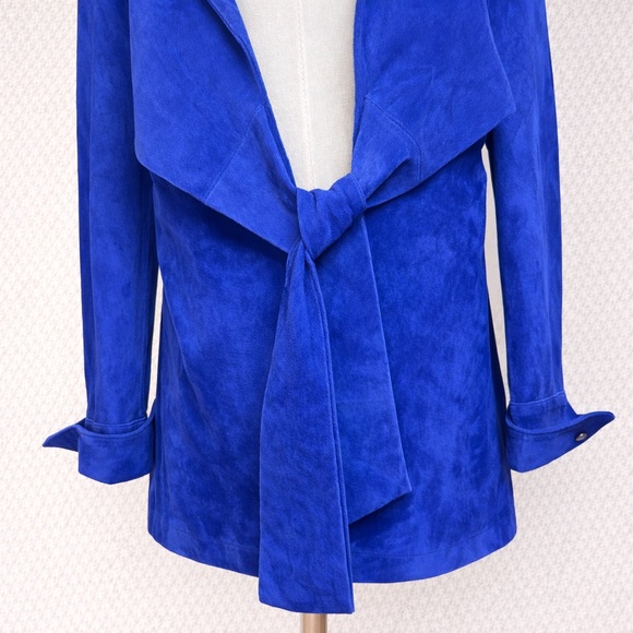Finley NWT Blue Suede Leather Jacket Blazer Tie Front | Size 8 - Picture 4 of 8